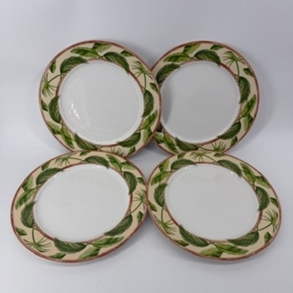 American Atelier At Home Monkey Tropical Palm Leaf Porcelain Plates Set of 4
